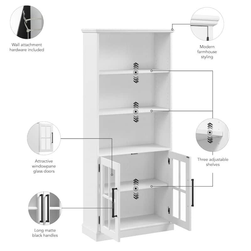 Westbrook 5 Shelf Bookcase with Doors Set of 2 by Bush Furniture On