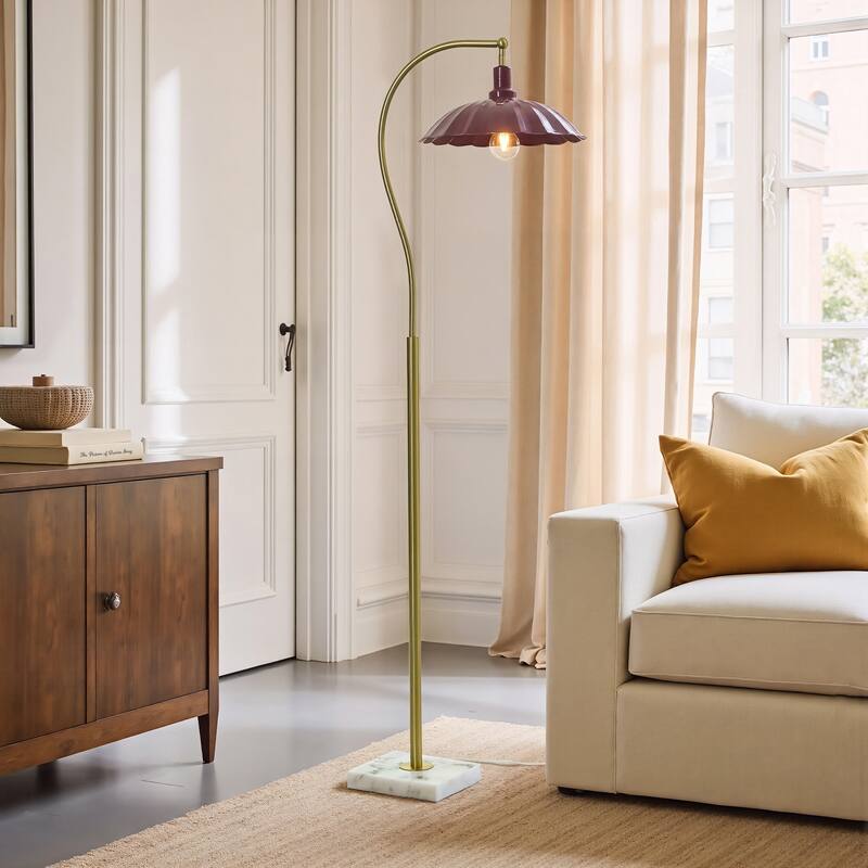 Tamara Day for Stylecraft Penelope Floor Lamp - White Marble & Polished Brass - Glossy