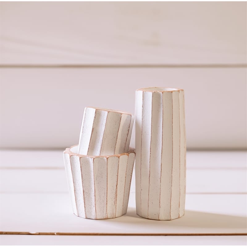 Rustic Fluted Pot White Dia 6"- ST - White - White