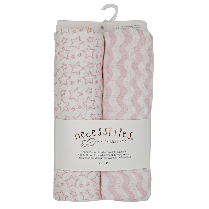 Baby Stars and Waves 2 Pack Muslin Swaddle Blankets - N/A - Pink