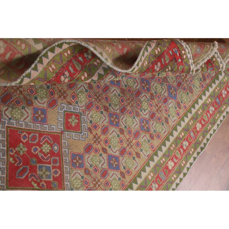 Geometric Tabriz Persian Antique Runner Rug Hand-knotted Wool Carpet - 3'8" x 9'5"