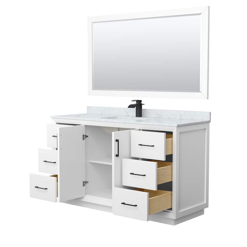 Strada 60-Inch Single Vanity Set, Carrara Marble Top, 58-Inch Mirror