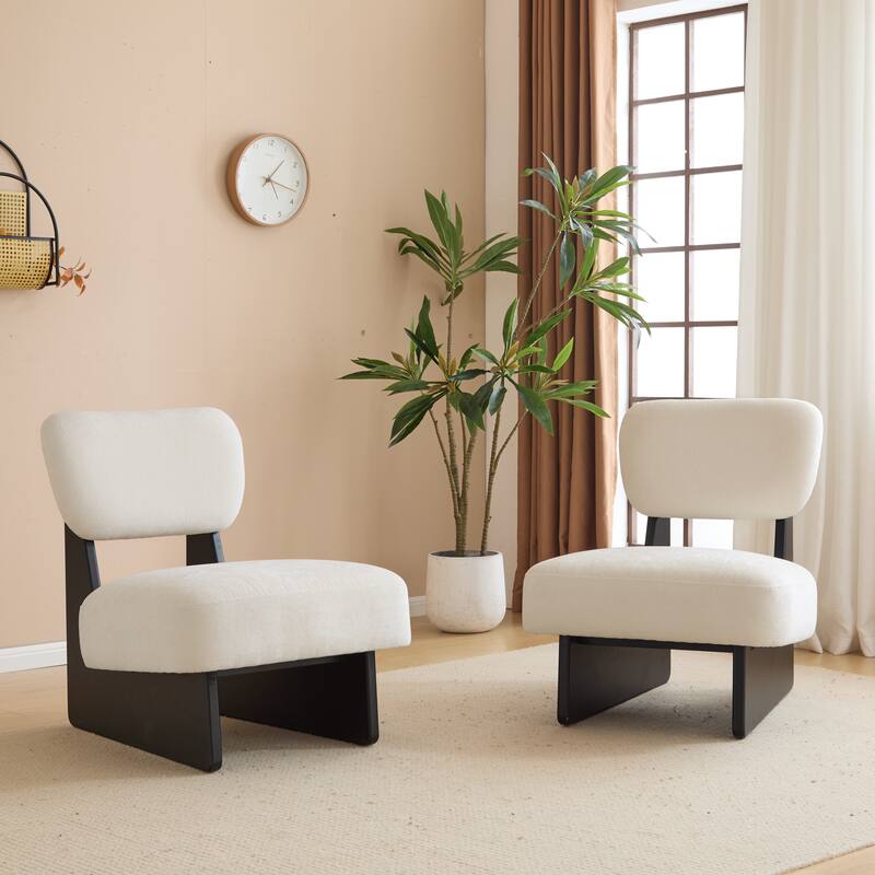 Lounge Armless Accent Chair with Wood Frame, Set of 2