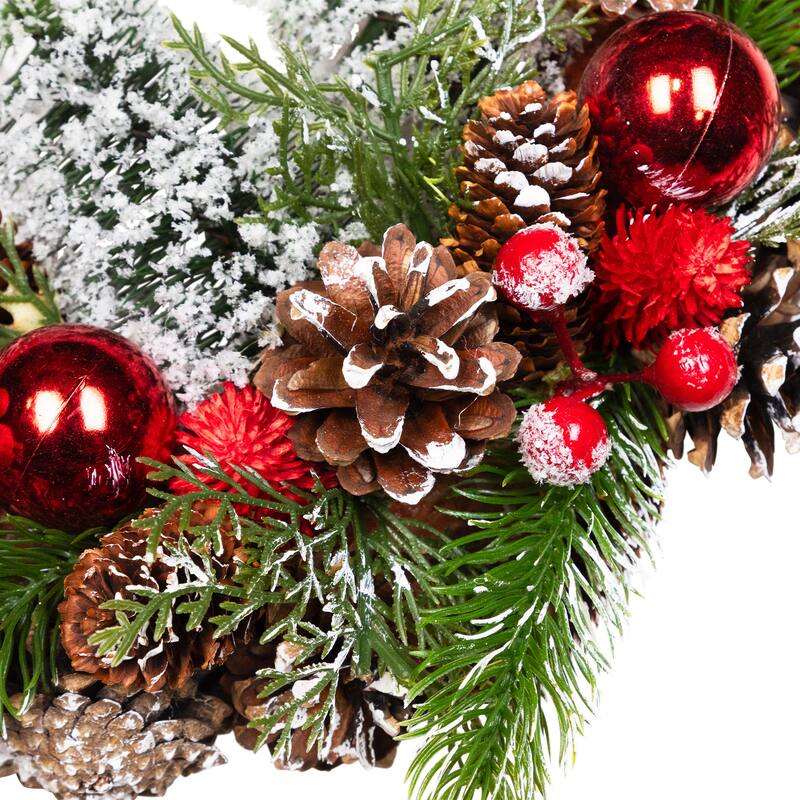 Frosted Trees and Pinecone Plaid Artificial Christmas Wreath - 13.5" - Unlit