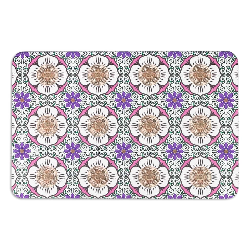 Artsy Mats Flower White Stone Non Slip Bath Mat