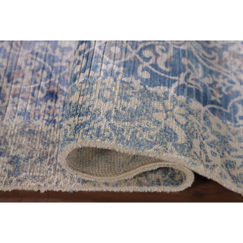 Blue Abstract Modern Accent Rug Handmade Wool Carpet - 2'8"x 5'0"