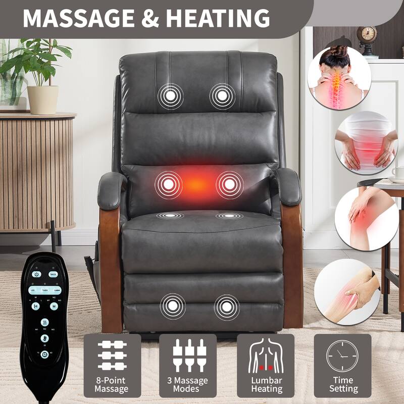 Power Leatheraire Lift Recliner Chair Dual Motor Infinite Position Up to 350 LBS with Solid Wood Armrests