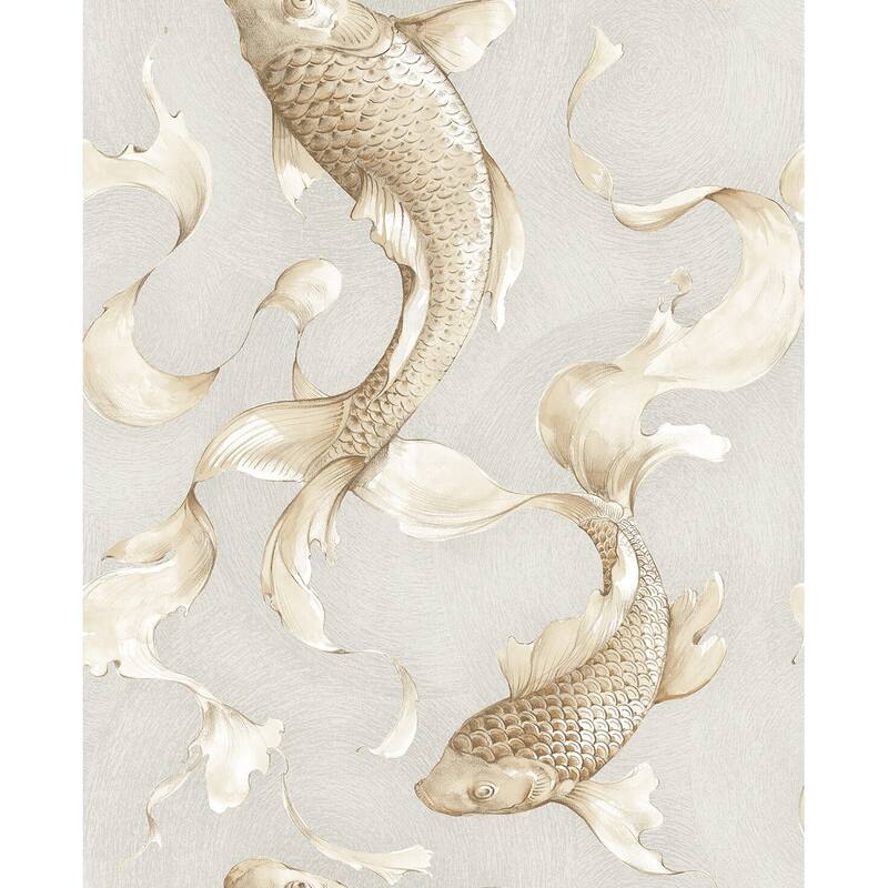 Seabrook Designs Koi Fish Unpasted Wallpaper - 20.5 in. W x 33 ft. L - Gold and Gray