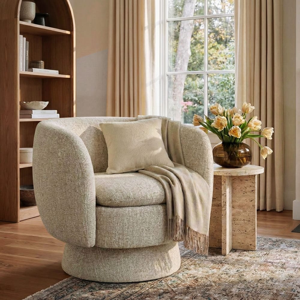 Upholstered 360 Swivel Barrel Accent Armchair
