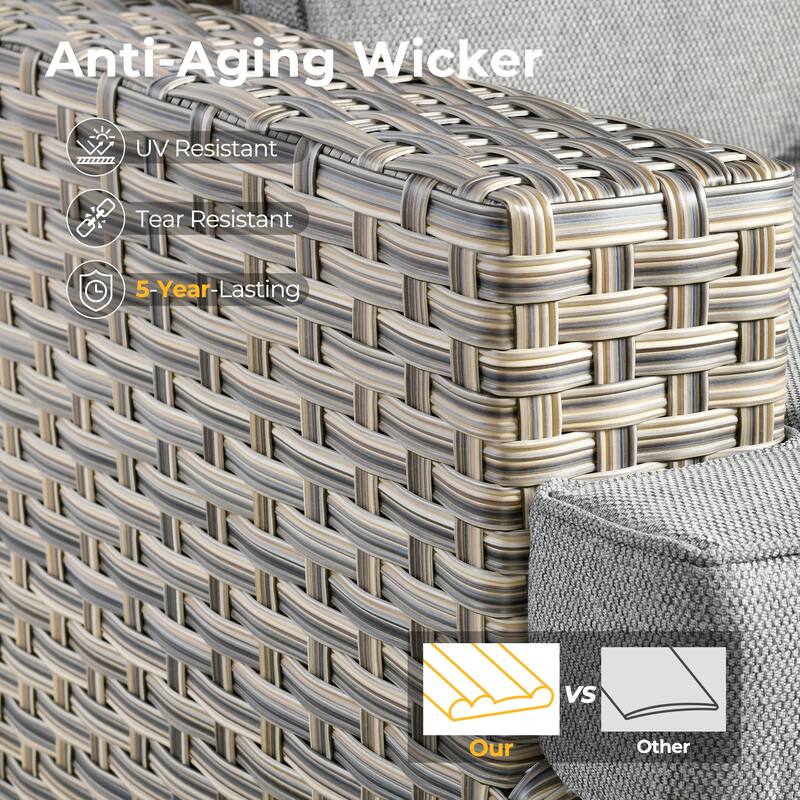 HOOOWOOO 9-piece Outdoor Wicker Furniture Swivel Rocking Chair Set with Fire Pit Table