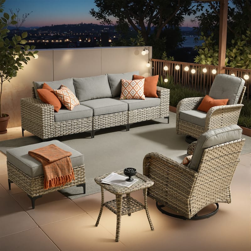 XIZZI Outdoor Patio Furniture Sectional Set with Swivel Chairs - 7-Piece - Dark Grey