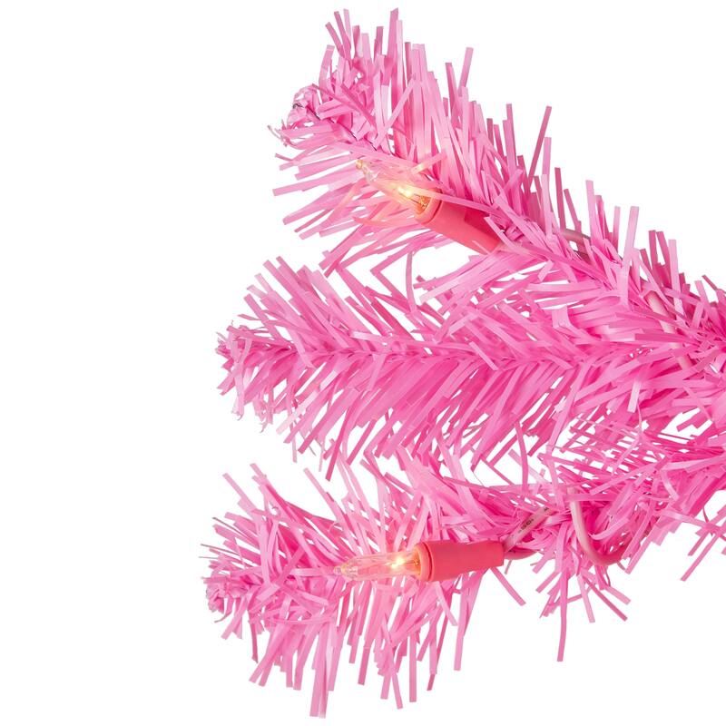 Pre-Lit Medium Artificial Pine Christmas Tree - 7' - Pink - Clear Lights - 7 Foot