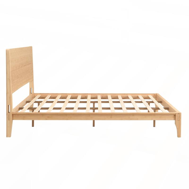 Mid-Century Modern King Size Bamboo Wood Platform Bed