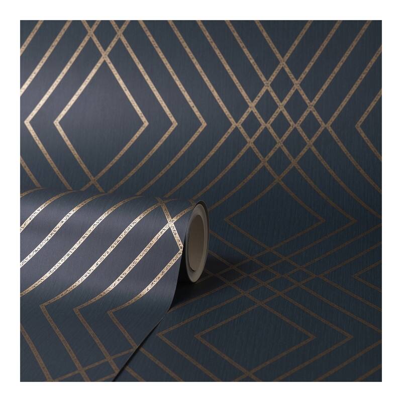 Fine Decor Shard Navy Trellis Wallpaper - 20.5 x 396 x 0.025
