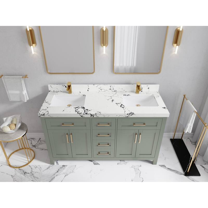 Willow Collections 60 in. W x 22 in. D Cambridge Double Sink Bathroom Vanity with Countertop - 2"Viola Night - Evergreen