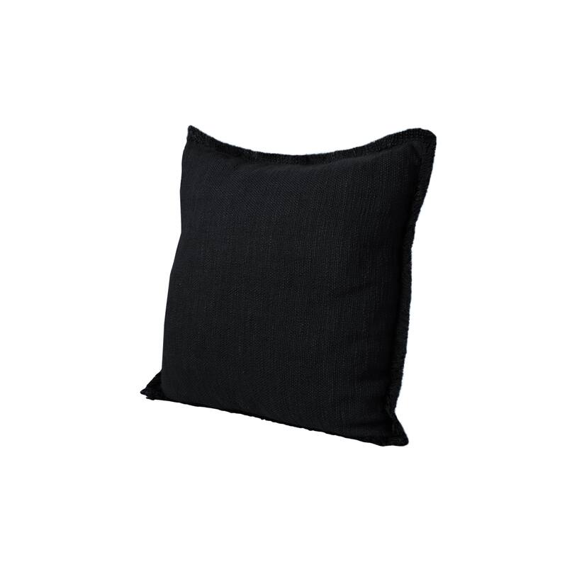 Set of Two 20" Black Cotton Throw Pillows with Fringe