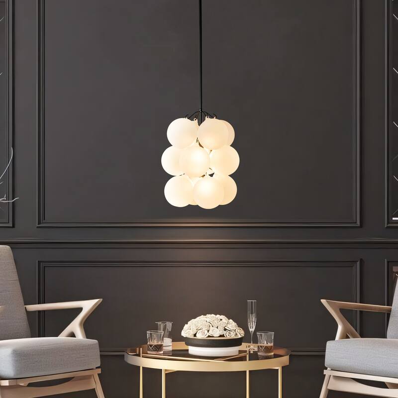2-Light Modern Cluster Frosted Glass Globe Bubble Chandelier for Dining Room/Living Room