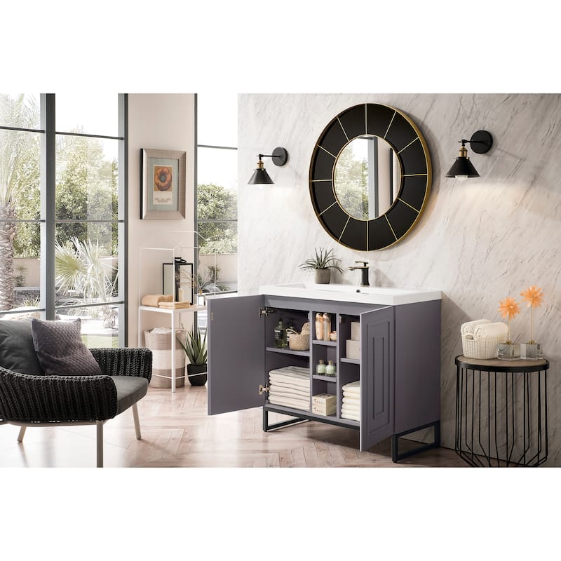 James Martin Vanities Alicante 39.5" Single Vanity Cabinet, Gray Smoke, w/ White Glossy Composite Stone Countertop