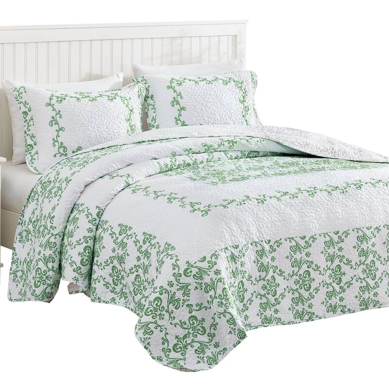 Lovely Damask Embroidered Quilted Bedspread