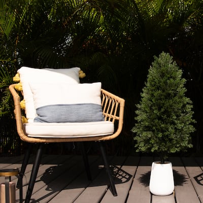 Cedar Artificial Tree with White Grooved Planter - 3'