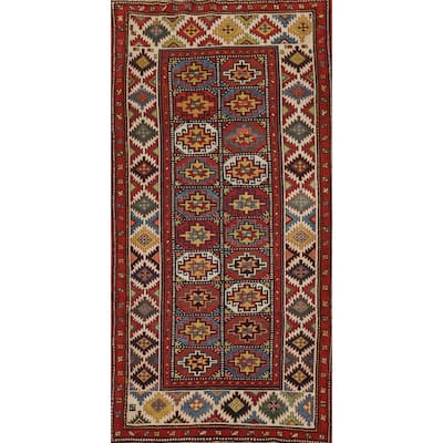 Pre-1900 Antique Kazak Vegetable Dye Runner Rug Handmade Wool Carpet - 3'11" x 8'7"