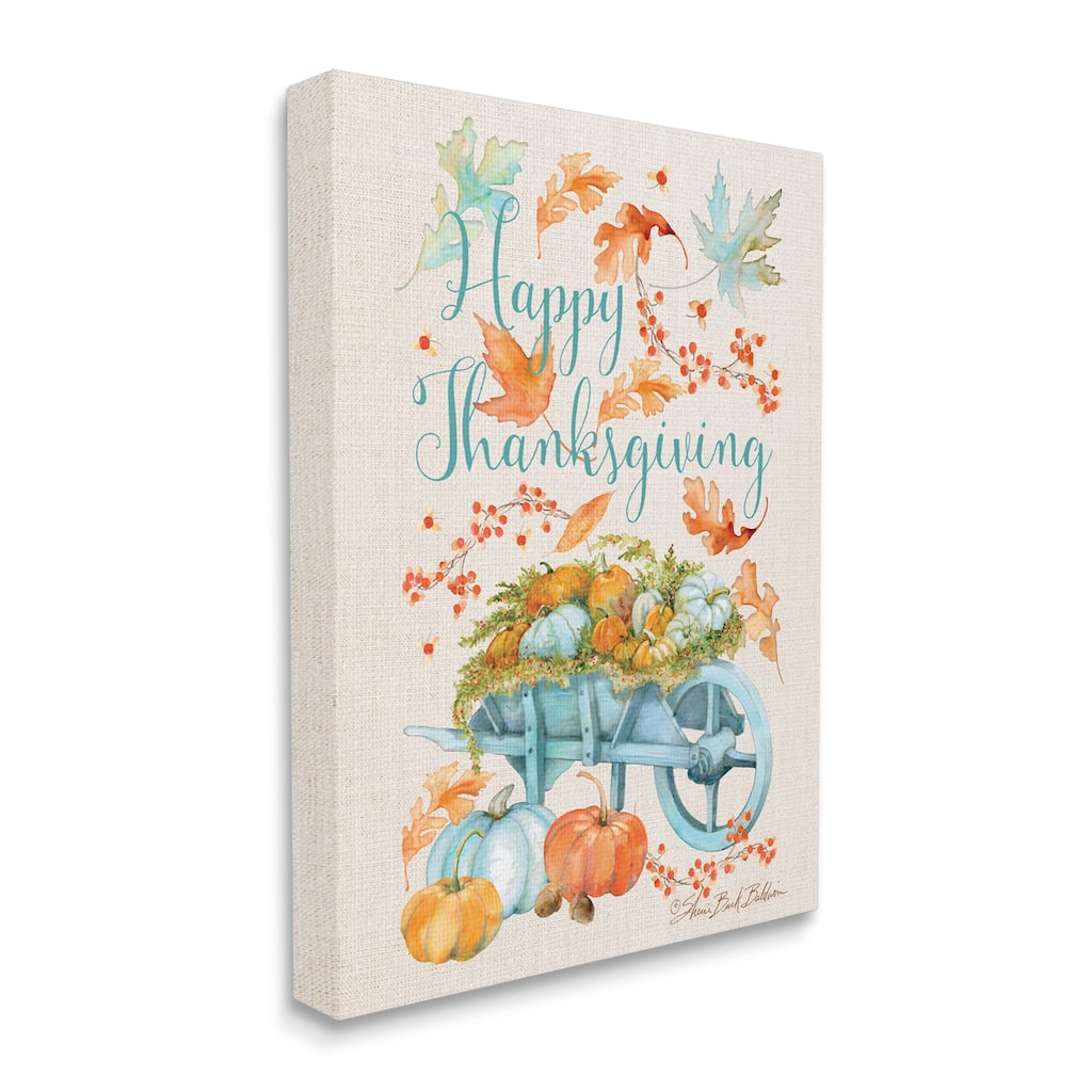 Stupell Happy Thanksgiving Phrase Holiday Pumpkin Wagon Canvas Wall Art