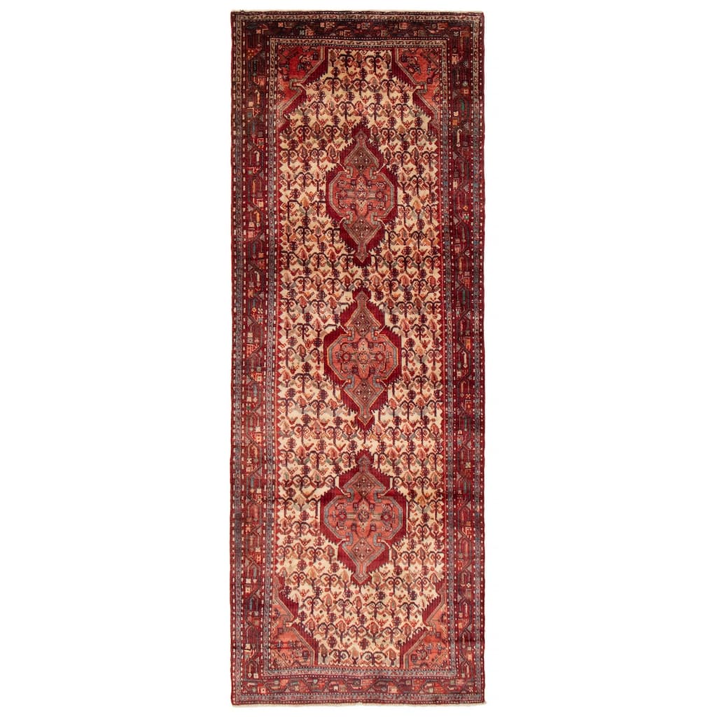 ECARPETGALLERY Hand-knotted Andelz Cream, Red Wool Rug - 3'8 x 10'2