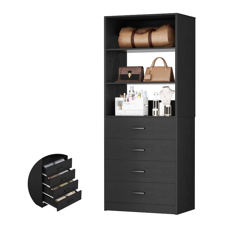 Freestanding Closet Organizer with 4 Drawers and 4 Shelves, Wooden Closet System for Walk-in Closet