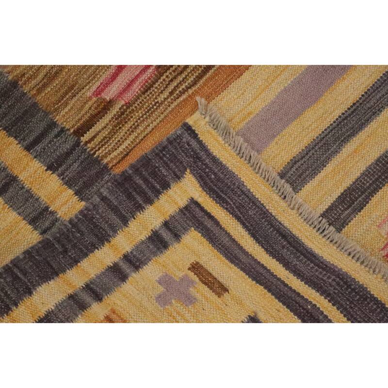 Hand Woven Oriental 100% Wool Carpet Southwestern Tribal Yellow & Gold Kilim Area Rug - 8' 0'' X 5' 0''