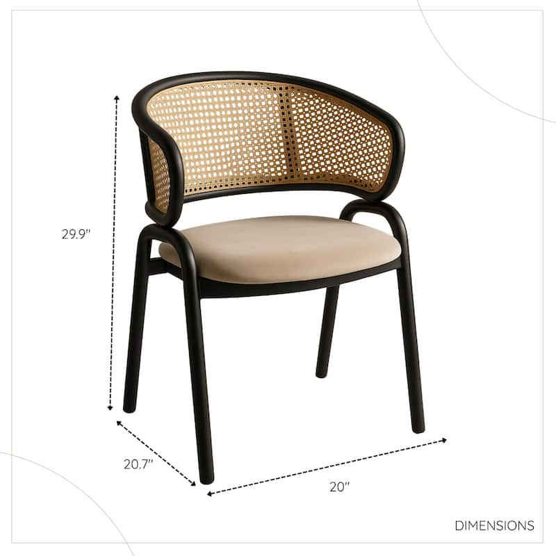 Ervilla Ergonomic Wicker Back Velvet Accent Dining Armchair with Powder Coated Steel Legs Protective Pad
