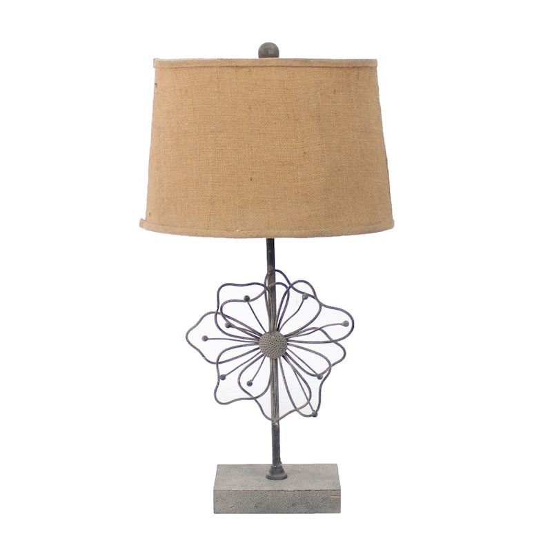 Modern Grey Table Lamp with Khaki Fabric Drum Shade - 11” x 15” x 27.75” - Grey-Khaki
