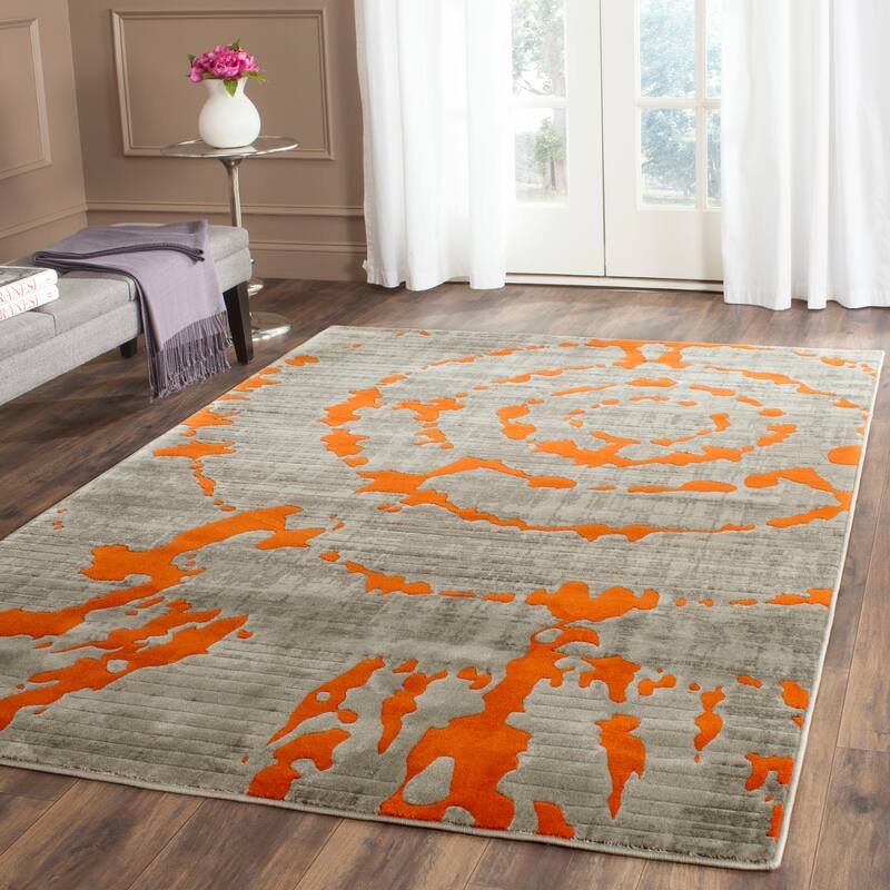 SAFAVIEH Porcello Gioconda Modern Rug - 3' x 5' - Light Grey/Orange