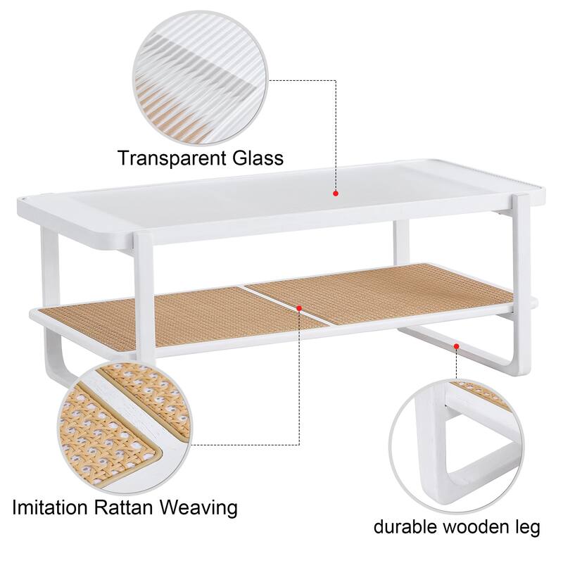 Coffee Table Solid Wood End Table Imitation Rattan Center Table