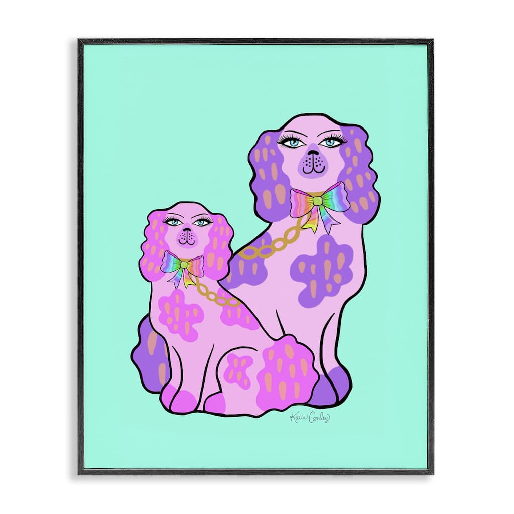 Stupell Funky Glam Dogs on Turquoise Framed Giclee Art Design By Katie Conley