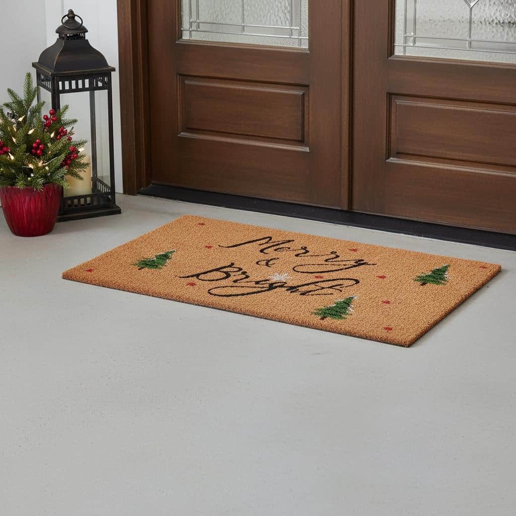 HomeRoots 30" X 48" Brown Black And Green Christmas Merry and Bright Outdoor Coir Door Mat - 30.00' X '48.00