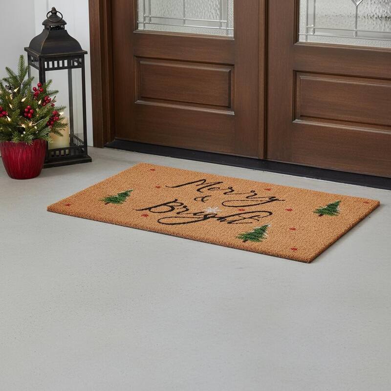 HomeRoots 30" X 48" Brown Black And Green Christmas Merry and Bright Outdoor Coir Door Mat - 30.00' X '48.00 - 30.00' X '48.00
