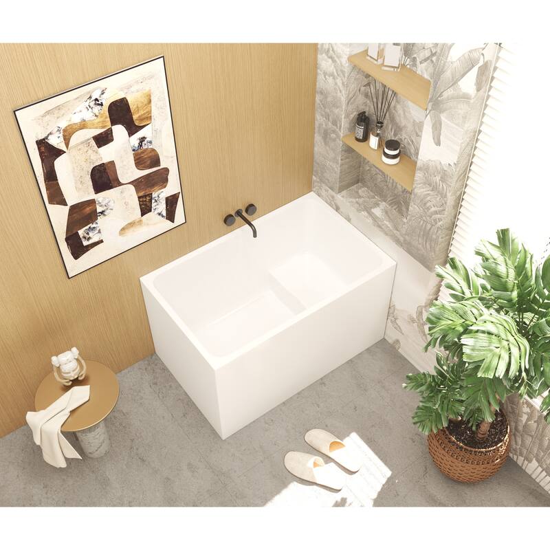 GDFStudio - Alistair Compact Freestanding Soaking Bathtub with Supportive Built-In Seat