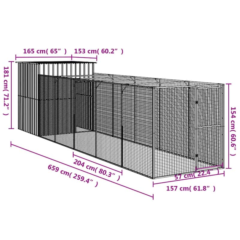vidaXL Dog House Outdoor Dog Kennel Crate Shelter with Run Galvanized Steel