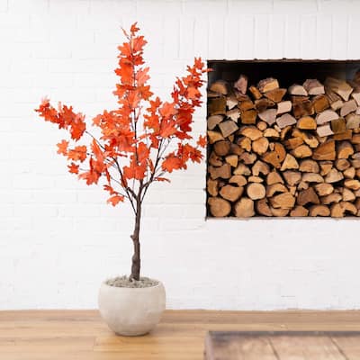 Potted Artificial Maple Tree - 4' - Orange and Brown