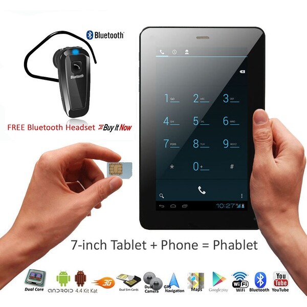 Indigi® 7" Unlocked 3G SmartPhone 2-in-1 Android 4.4 Tablet PC w/ Built-in Smart Cover + Bluetooth Included(Black) - Black