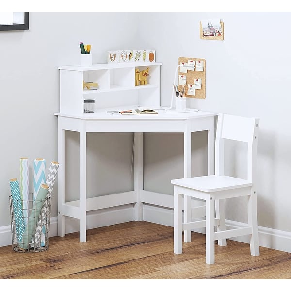 slide 2 of 6, UTEX Kids Desk,Wooden Study Desk with Chair for Children,Writing Desk with Storage and Hutch for Home School Use,White White