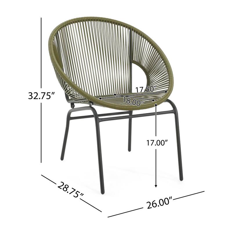 Roomfitters Nusa Outdoor Woven Wicker Patio Chair with Iron Legs, Modern Round Basket Seat, Set of 2 - Set of 2