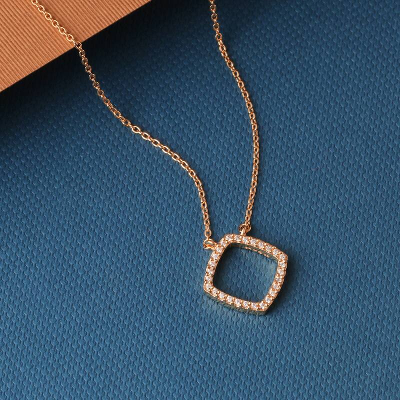 1/10ct Diamond Geometric Pendant Necklace in Silver for Women - Kite - Rose