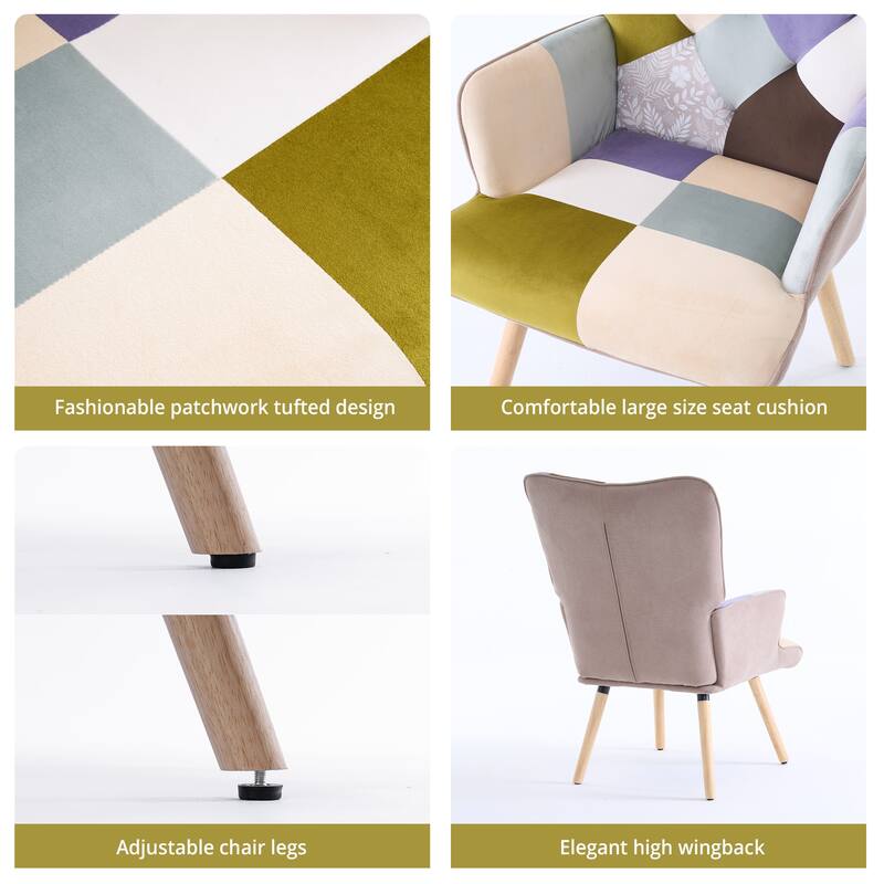 Upholstered Wingback Accent Chair with Rubberwood Legs & Levelers