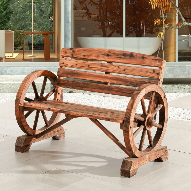 Patio Festival Wagon Wheel Wooden Garden Bench