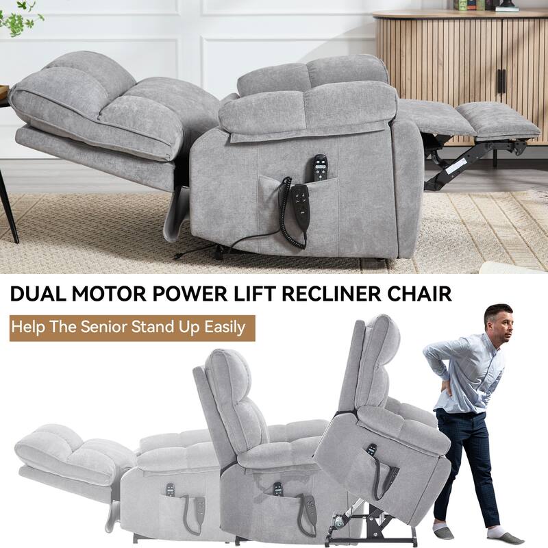 Heat Massage Dual Motor Infinite Position Large Electric Power Lift Recliners with Hidden Cup Holders,Power-Remote,Medium-firm
