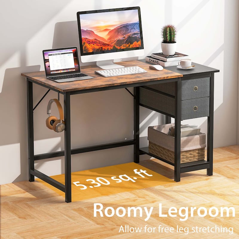 Costway 48" Home Office Desk with Storage Headphone Hook Shelf & 2