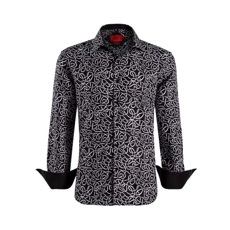 Elie Balleh Boys' Slim Fit Swirl Print Button-Down Shirt - 4 - Black
