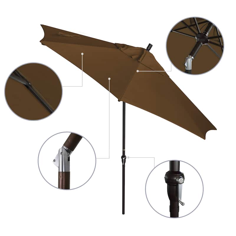 California Umbrella 9' Sunset Series Patio Umbrella Bronze Aluminum Frame and Ribs, Crank Lift Auto Tilt, Pacifica Pacific Blue - Mocha