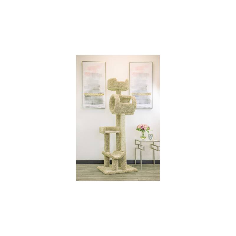 Solid Wood Climbing Cat Tower with Hammock, Tunnel and Deep Perches for Multi-Cat Homes